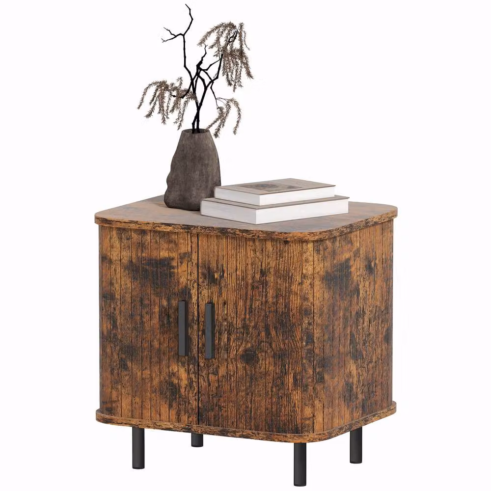 STILVORA Bedside Table with Sliding Doors in Rustic Brown – 3