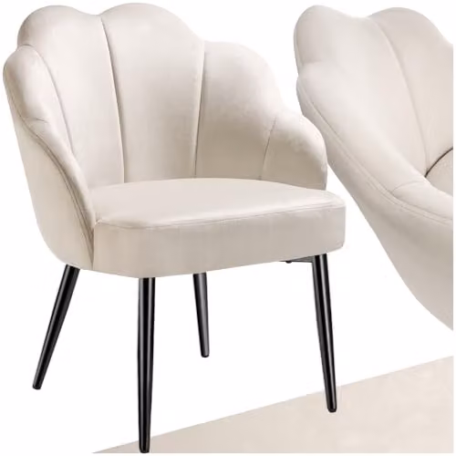tectake Accent Chair in Shell Design with Velvet-Look Fabric and Metal Frame, Modern Tub Armchair for Living Room or Bedroom, Black/White – 1