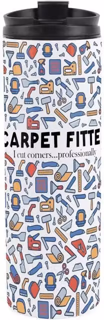 Purely Home Novelty Carpet Fitter Travel Flask Reusable Stainless Steel Tumbler in Multicolour and White