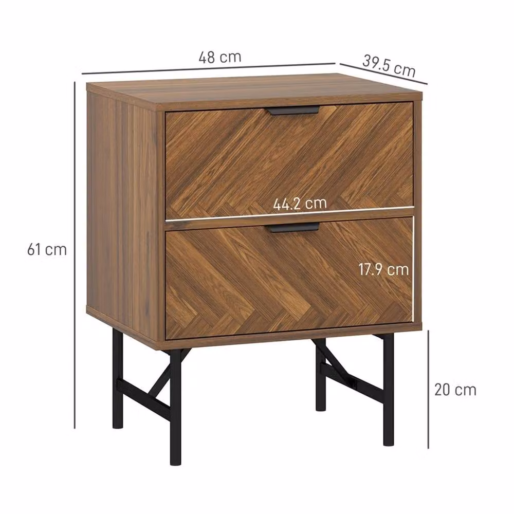 NESTLUNE Set of 2 Walnut Brown Bedside Tables with Metal Legs – 2