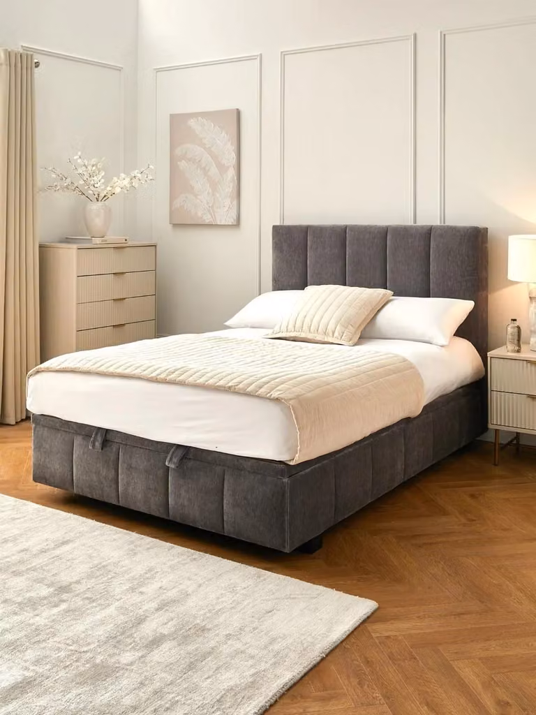 Very Home Remy King Size Upholstered Storage Ottoman Bed in Grey, W: 180 cm, D: 200 cm
