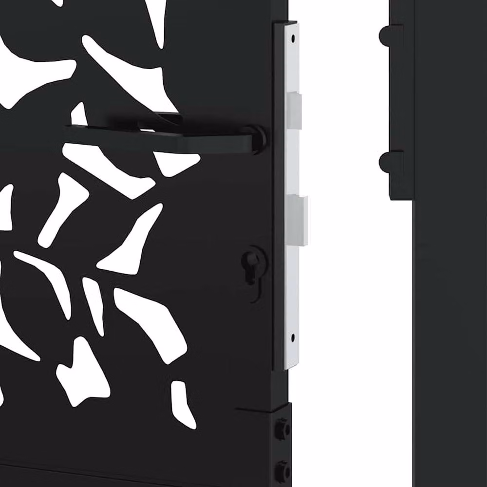Berkfield Home Black Steel Garden Gate with Leaf Design, W: 105 cm, H: 155 cm – 6