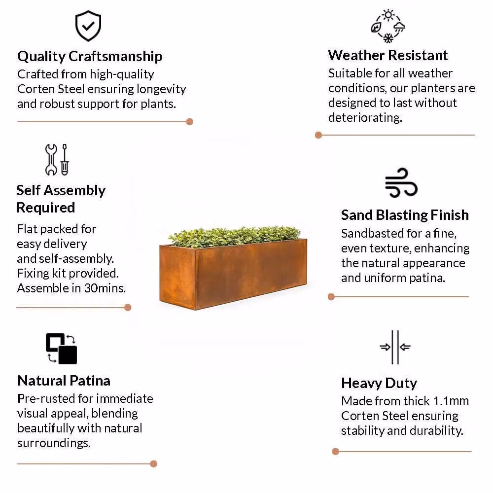 Access Garden Products Corten Steel Tall Trough Planter in Terracotta Orange and Brown – 4