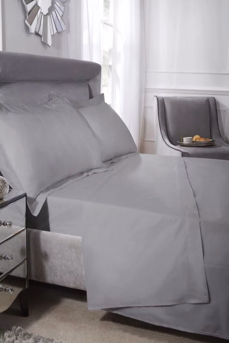 New Edge Blinds Luxor Collection 200 Thread Count Luxury Egyptian Cotton Fitted Sheet in Grey, W/D/H: 90 x 200 cm