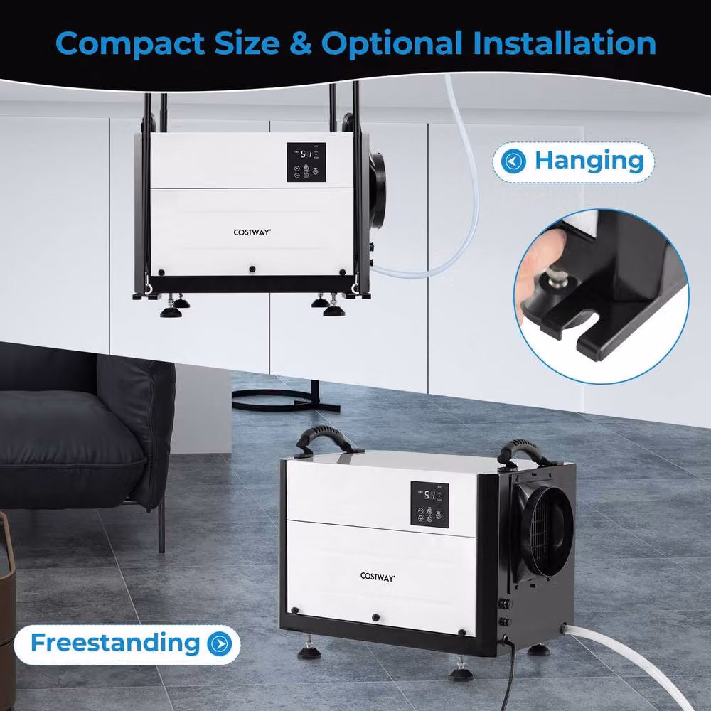 Costway Commercial Crawl Space Dehumidifier with 3 Modes, White/Multicolour – 5