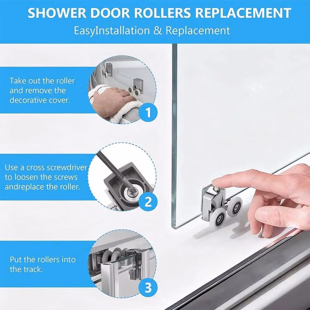 FLAVORA 8-Piece Shower Door Roller Set in Silver, Stainless Steel, Width: 52 cm – 2