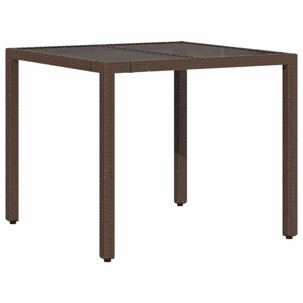 Berkfield Home Brown Poly Rattan Garden Table with Glass Top, W/D/H: 90 x 90 x 75 cm – 3