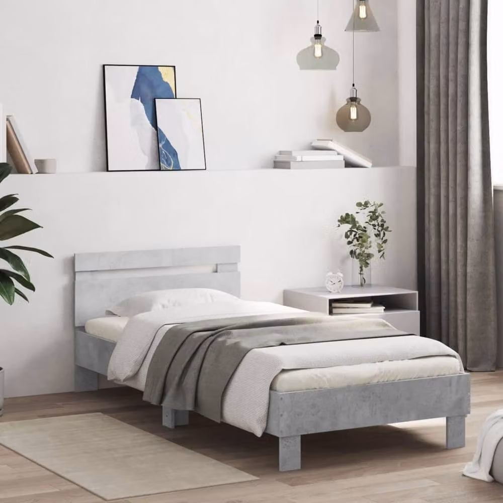 Berkfield Home Bed Frame with Headboard in Concrete Grey, W/D/H: 90 x 200 cm – 2