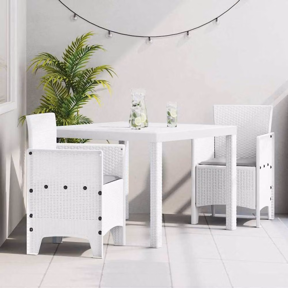 Berkfield Home 3 Piece White Poly Rattan Garden Dining Set with Cushions – 2
