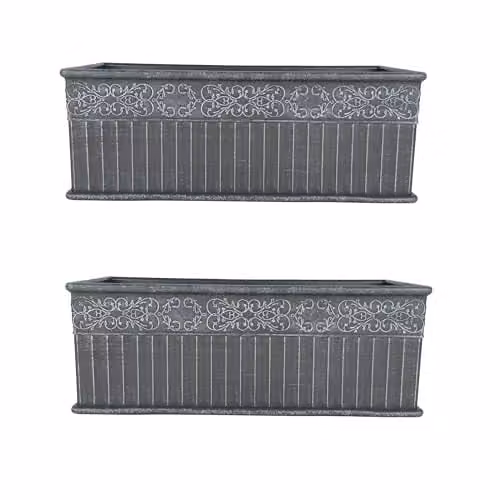 Garden Gear Damask Lead Effect Planters, Grey, W: 45 cm, Pack of 2 – 1