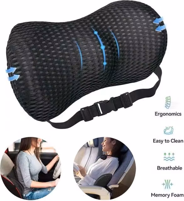 Nordara Orthopedic Memory Foam Seat Cushion and Lumbar Back Support Pillow in Black with Breathable Removable Mesh Cover
