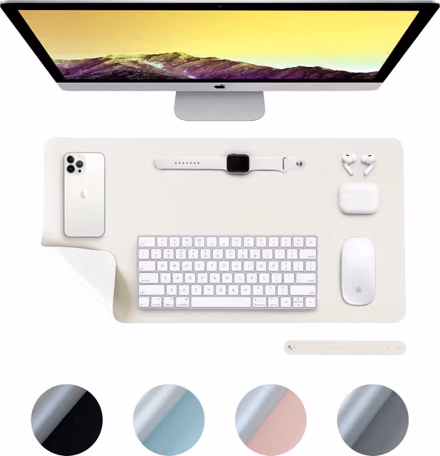 Desiretech Reversible PU Leather Waterproof Desk Mat, W: 80 cm, D: 40 cm, Colour: Silver and White