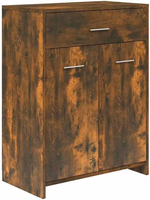 Berkfield Home Smoked Oak Bathroom Cabinet, Brown, W/D/H: 60 x 33 x 80 cm