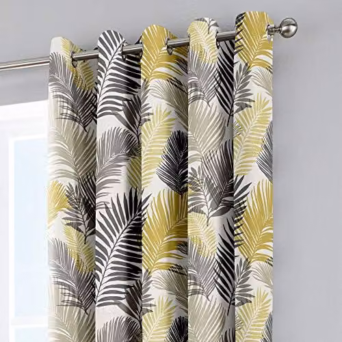 Fusion Tropical Floral Cotton Eyelet Curtains in Yellow, Width: 229 cm, Drop: 183 cm – 2