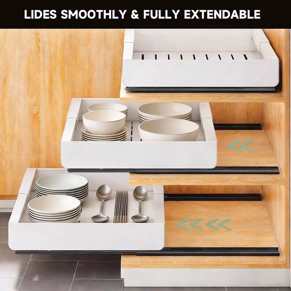 FORGEVIO 2-Piece White Stainless Steel Pull Out Cabinet Organiser Slide Out Storage Drawers – 3