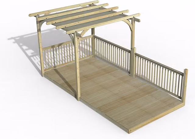 Ultmia Pergola and Decking Kit Beige Wood Balustrade with Canopy, 3 Right-hand Balustrades