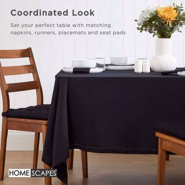 Homescapes Plain Square Cotton Tablecloth, Black, W/D: 137.16 x 137.16 cm