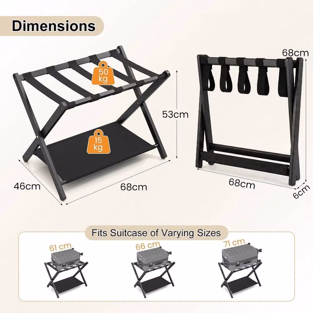 VOGREX 2 Pack Bamboo Suitcase Luggage Stands in Black – 3