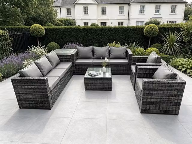 Fimous 8 Seater Anthracite Grey Rattan Garden Furniture Set with Coffee Table, 3 Seater Sofa, Armchairs and Cushions – 1