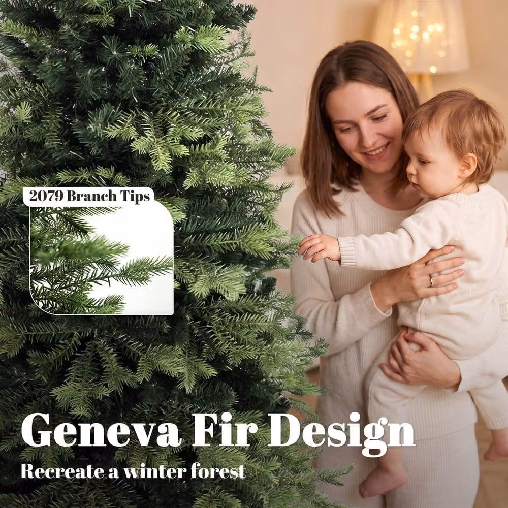 HOMCOM Geneva Fir Hinged Christmas Tree, Green, Height: 210 cm – 4