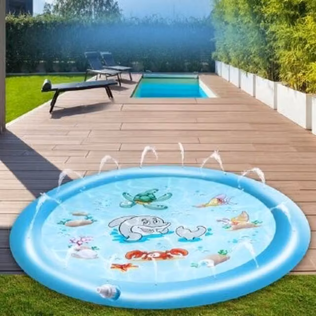 UMKYTOYS Inflatable Round Sprinkler Splash Play Mat for Kids and Toddlers, Blue, Diameter: 100 cm