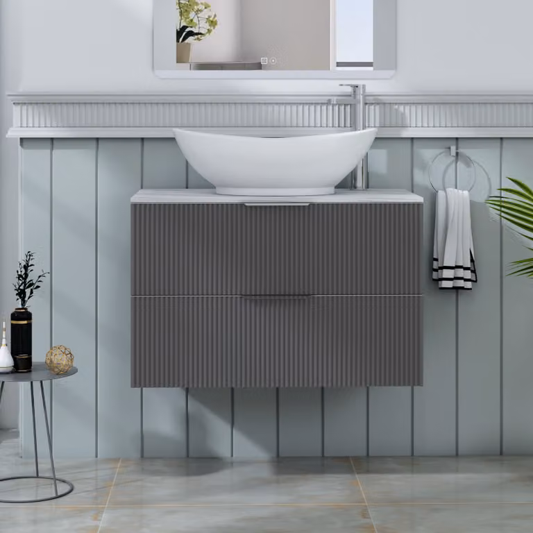 Royal Bathrooms Evora 800mm Graphite Grey Fluted Wall Hung Vanity Unit with Amaze Basin and 2 Drawers