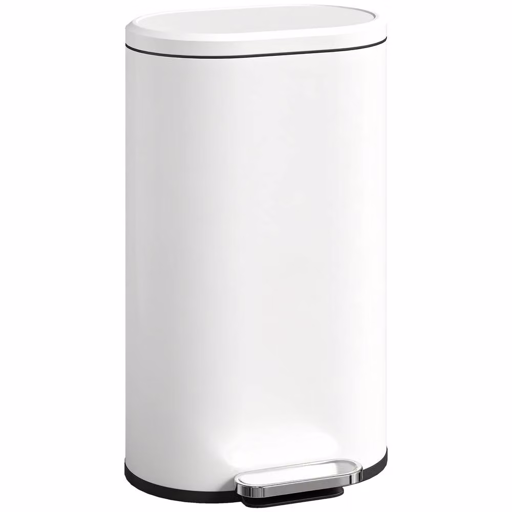 HOMCOM Slim Rectangular Pedal Bin with Soft-Close Lid, 30L Metal Kitchen Bin in Beige – 2