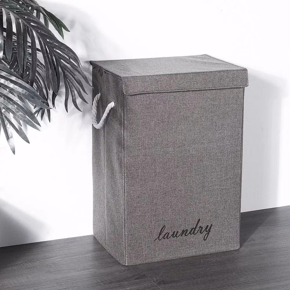 KORVIXA Collapsible Linen Laundry Hamper with Lid in Grey, W/D/H: 100 x 100 x 100 cm – 3