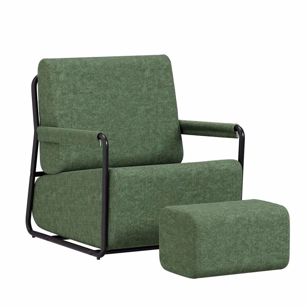 SoBuy Modern Convertible Armchair with Ottoman in Dark Green Ribbed Fabric – 2
