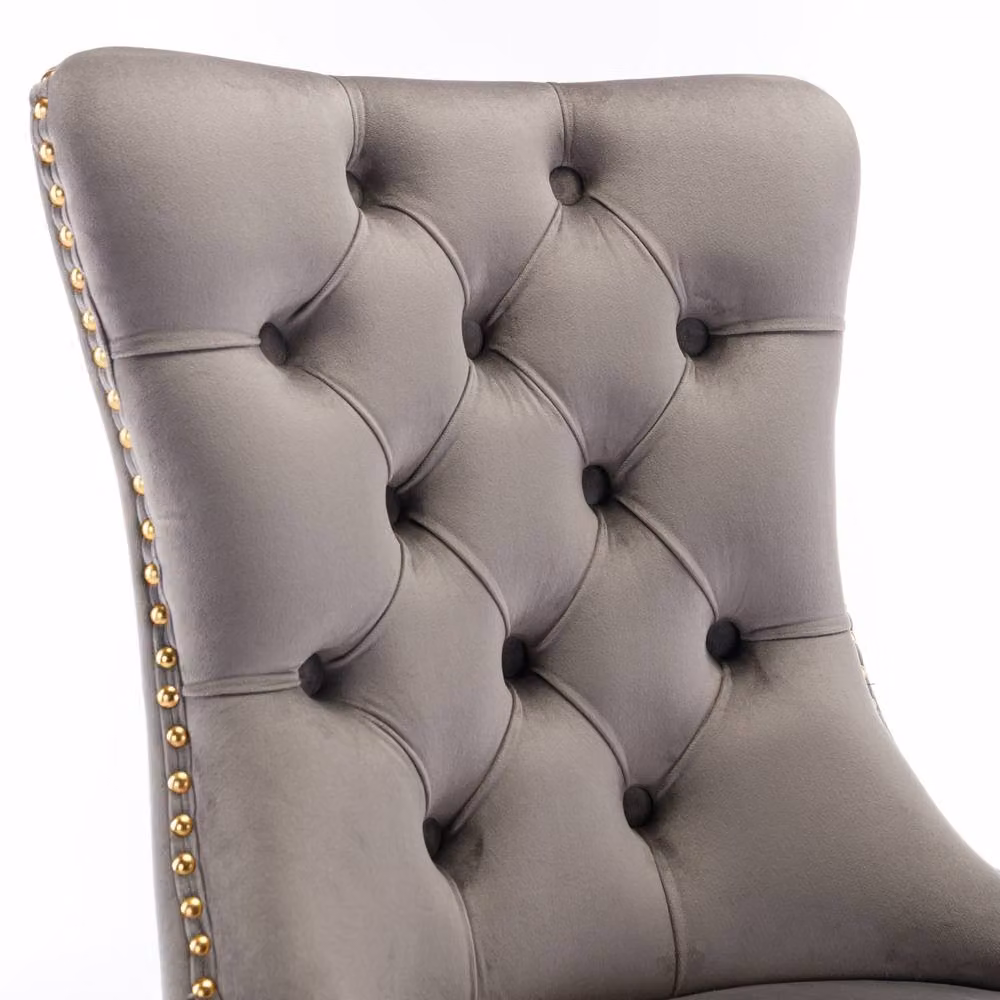 HomeTouch Set of 6 Lux Velvet Dining Chairs in Grey with Gold Steel Legs – 4