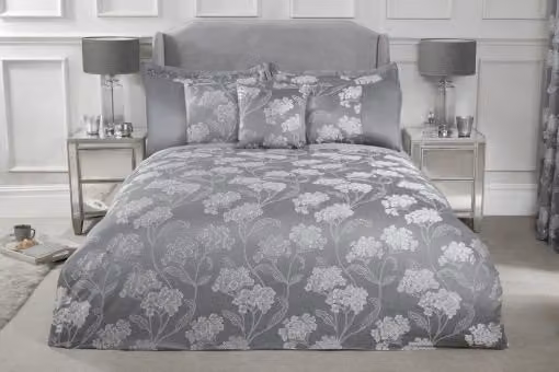 New Edge Blinds English Garden Floral Jacquard Duvet Set in Grey, 200 x 200 cm