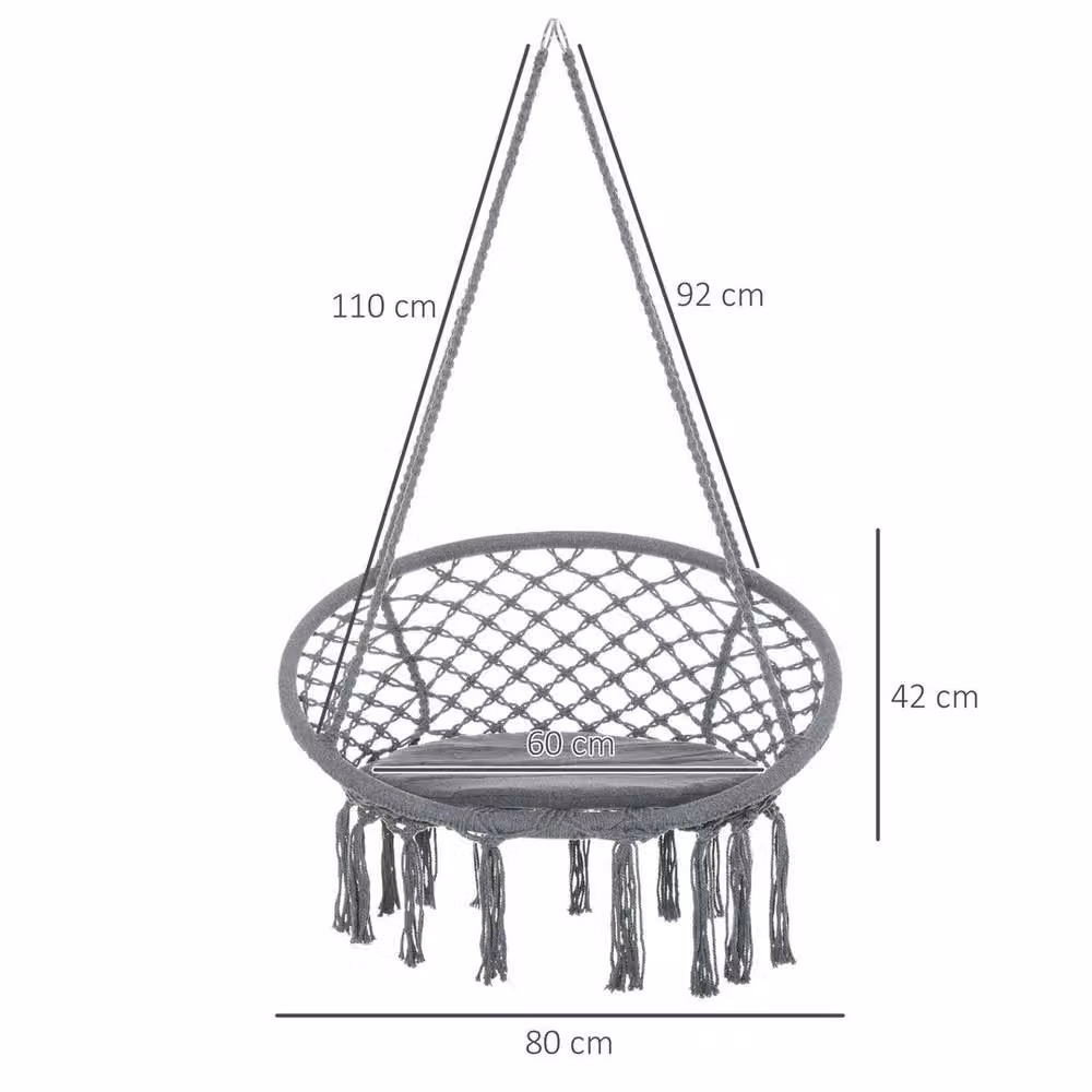 EONLION Grey Boho Hanging Chair Swing Hammock with Metal Frame and Cotton Fabric – 2