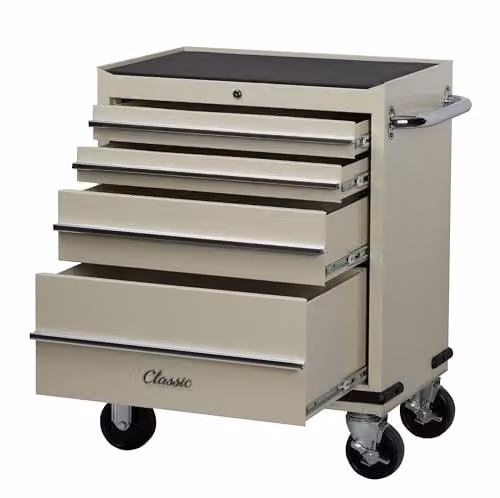 Hilka 4 Drawer Classic Lockable and Rollable Aluminium Trolley in Beige