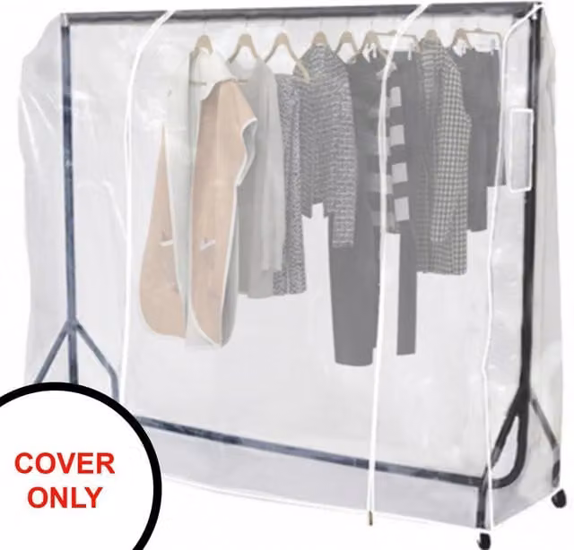 Oypla Heavy Duty 3ft Clothes Rail Cover in White and Transparent Plastic