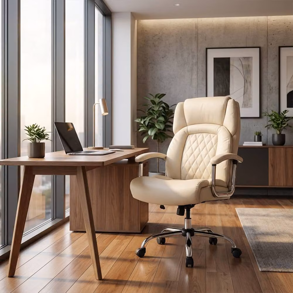 Costway Modern Executive Office Chair in Beige PU Leather with Headrest and Armrests – 5