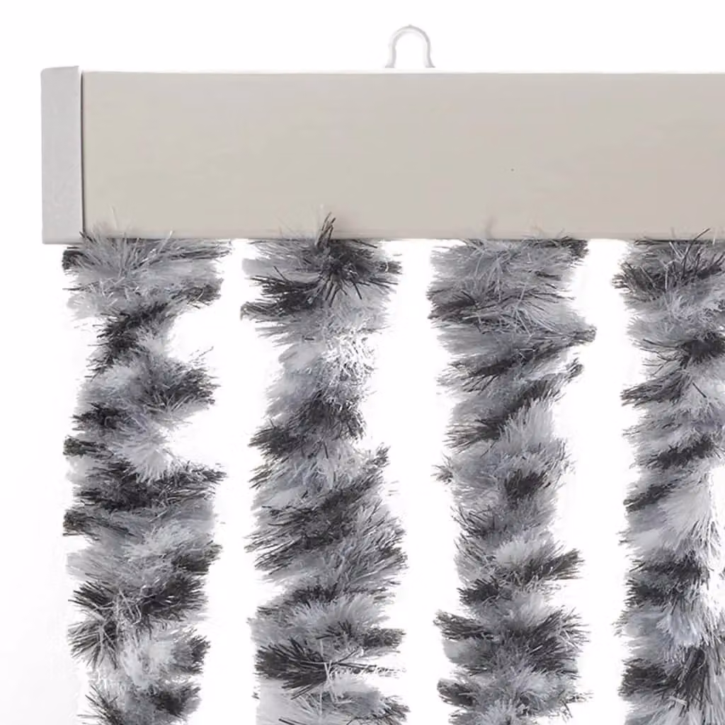 Berkfield Home Striped Chenille Fly Curtain in Grey, Black and White, W/H: 90 x 200 cm – 3