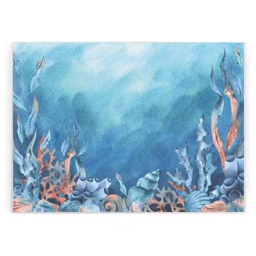 Purely Home Under The Sea Rectangular Glass Worktop Protector in Blue and Multicolour with Non-Slip Feet, W: 39 cm, D: 28.5 cm