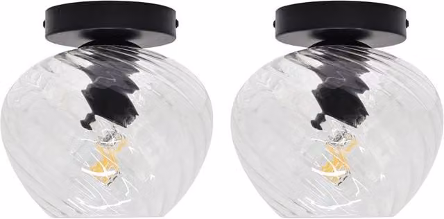 First Choice Lighting Bradson Set of 2 Black and Transparent Swirl Glass Ceiling Lights