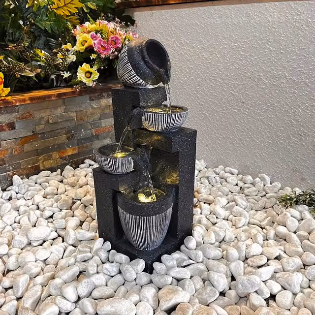 Tranquility Compact Nebula Contemporary Solar Tabletop Cascade Mains Water Feature in Grey