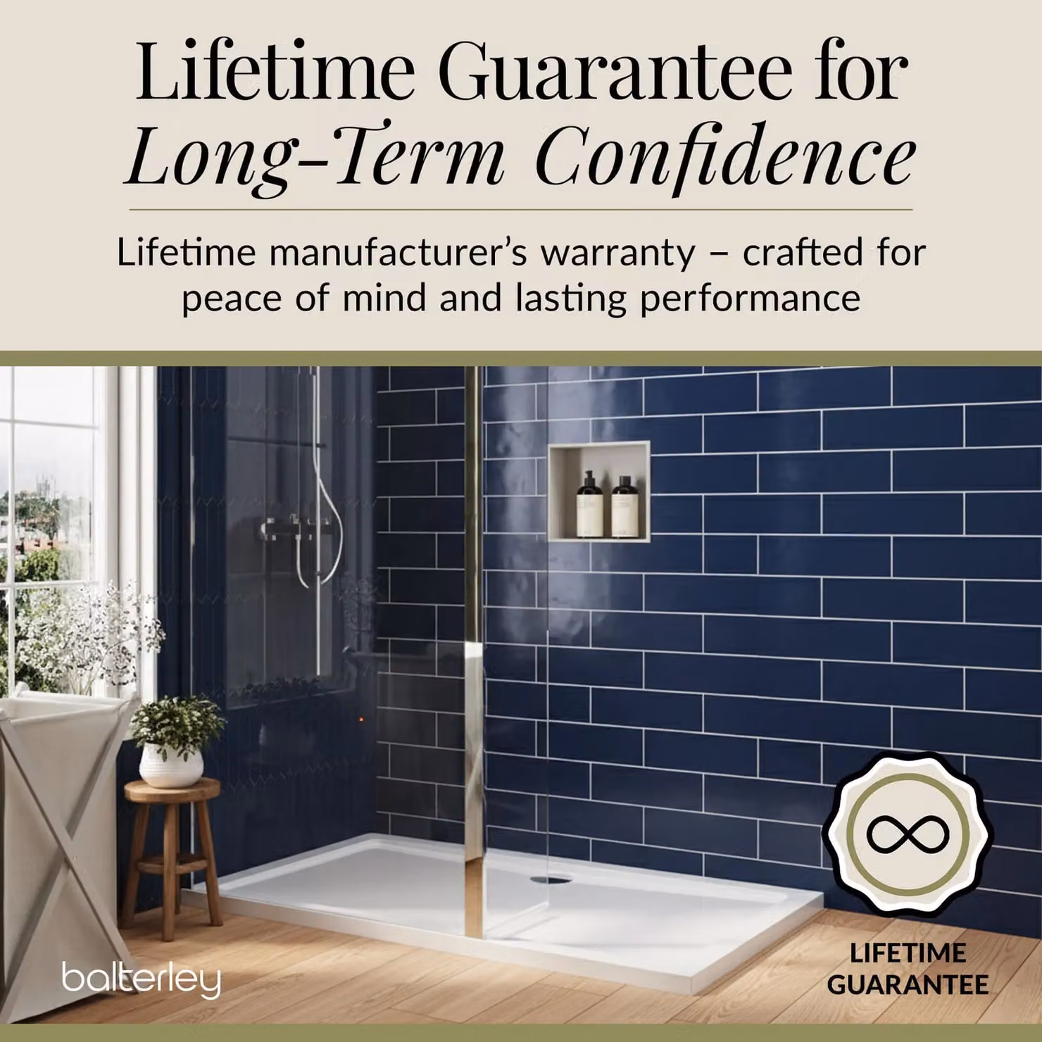 Balterley 8mm Glass Walk-In Wetroom Screen and Return with Tray, Silver and Chrome, W: 140 cm, D: 80 cm – 5