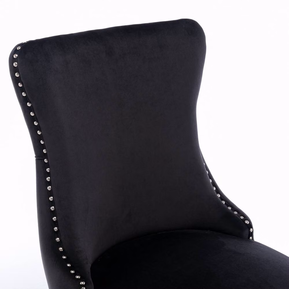 Modern Home Touch Sierra Set of 2 Black Velvet Wing Back Dining Chairs with Oak Wood Legs – 3