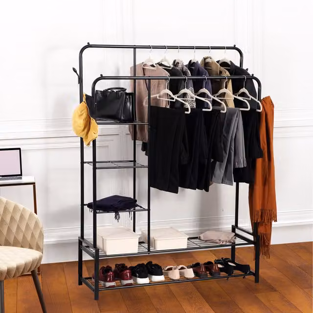 House of Home Dual Hook and Rail Matrix Clothes Rail in Black