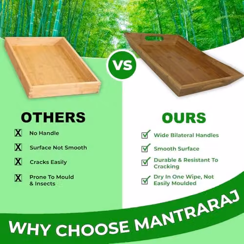 Mantraraj Brown Bamboo Rectangular Serving Tray with Handles – 3