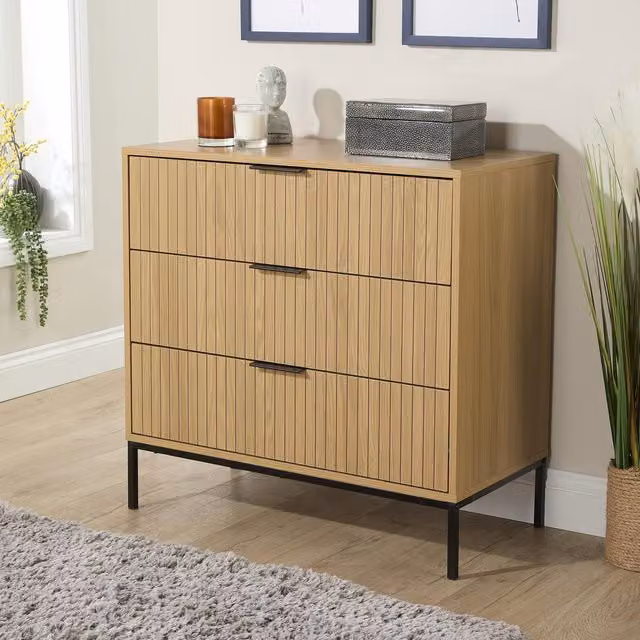 Home Source Wisbech Wide 3 Drawer Wooden Chest of Drawers in Brown and Black – 1