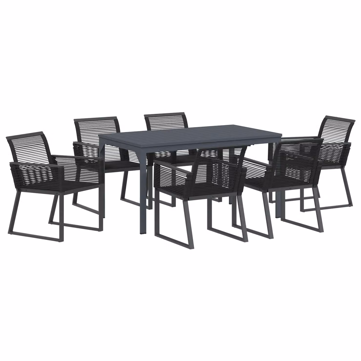 Berkfield Home 7 Piece Modern Garden Dining Set in Black Poly Rattan and Powder Coated Steel – 2