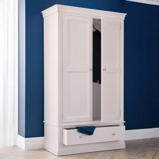 Julian Bowen Clermont 2 Door 1 Drawer Wardrobe in Light Grey