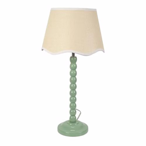 ValueLights Sage Green Bobbin Stem Table Lamp with White Scallop Fabric Shade and Included LED Bulb