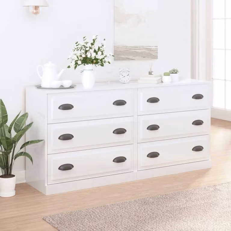 Berkfield Home Set of 2 High Gloss White Wall Mounted Sideboards in Engineered Wood