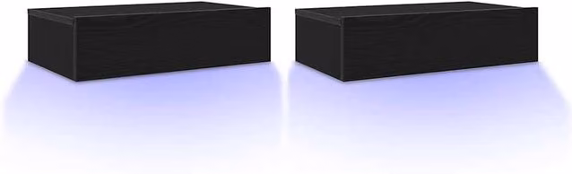 Berkfield Home Set of 2 Modern TV Cabinets with LED Lights in Black Oak, W: 60 cm, D: 35 cm, H: 15.5 cm