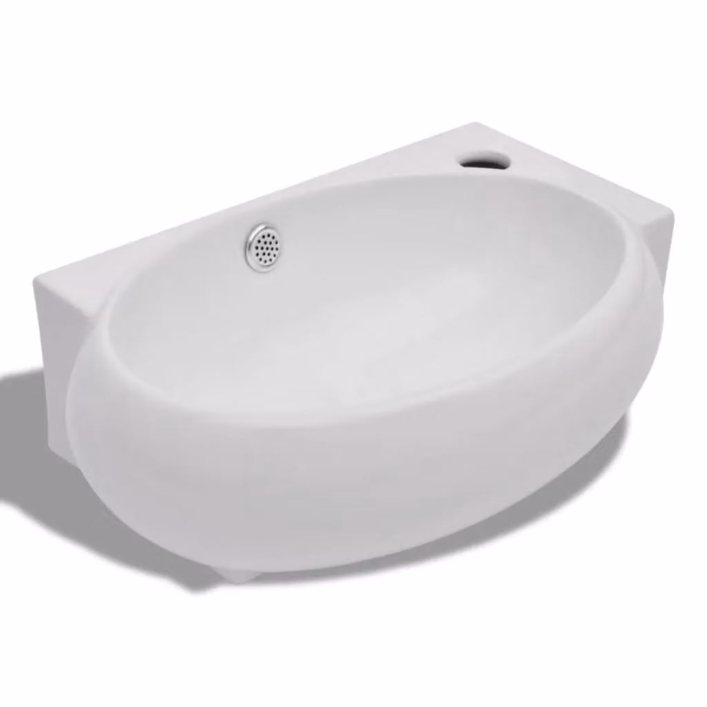 Berkfield Home D-shaped Ceramic Countertop Sink Basin with Overflow in White – 2